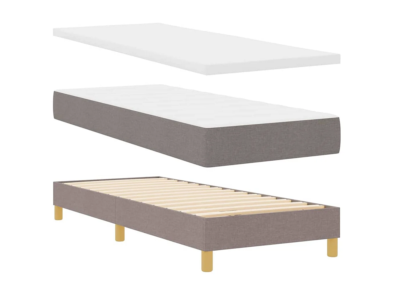 Cama con Somier con colchón con cabecera Taupé 80 x 200 cm tela