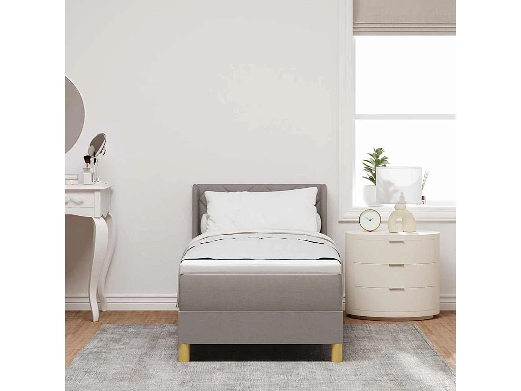 Cama con Somier con colchón con cabecera Taupé 80 x 200 cm tela