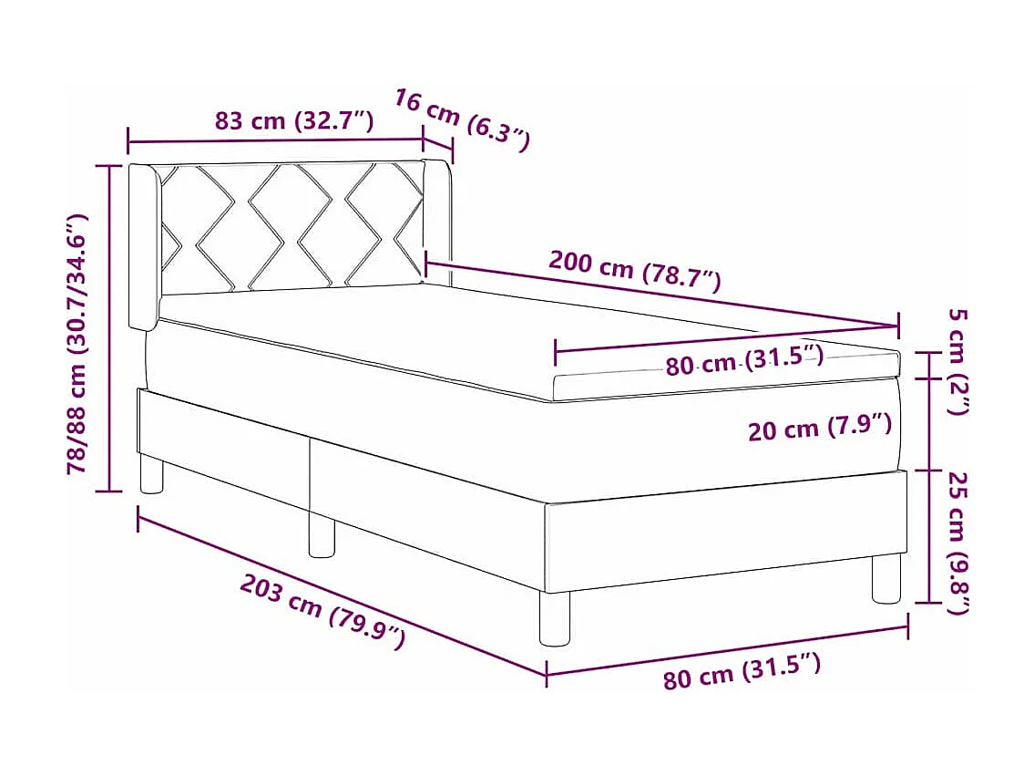 Cama con Somier con colchón con cabecera Taupé 80 x 200 cm tela
