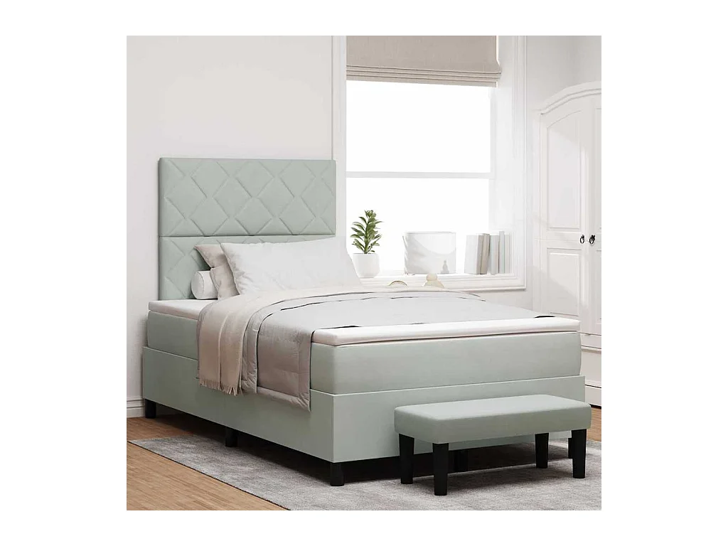 Cama Box com colchão Cinzento-claro 120 x 200 cm Veludo