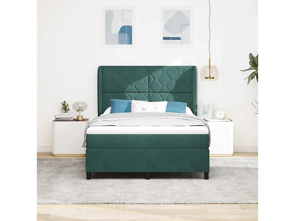 Cama tipo Box Spring Verde oscuro 140 x 200 cm Terciopelo