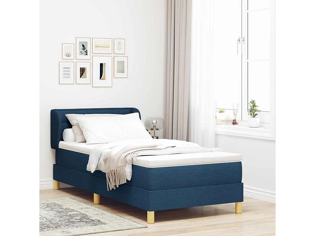 Cadre de lit avec Matelas Crème 90x200 cm Tissu Bleu