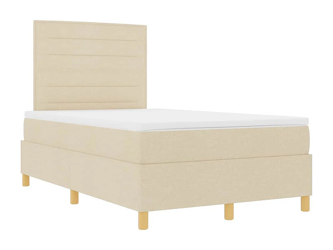 Cama tipo Box Spring con cabecera Crema 120 x 200 cm tela