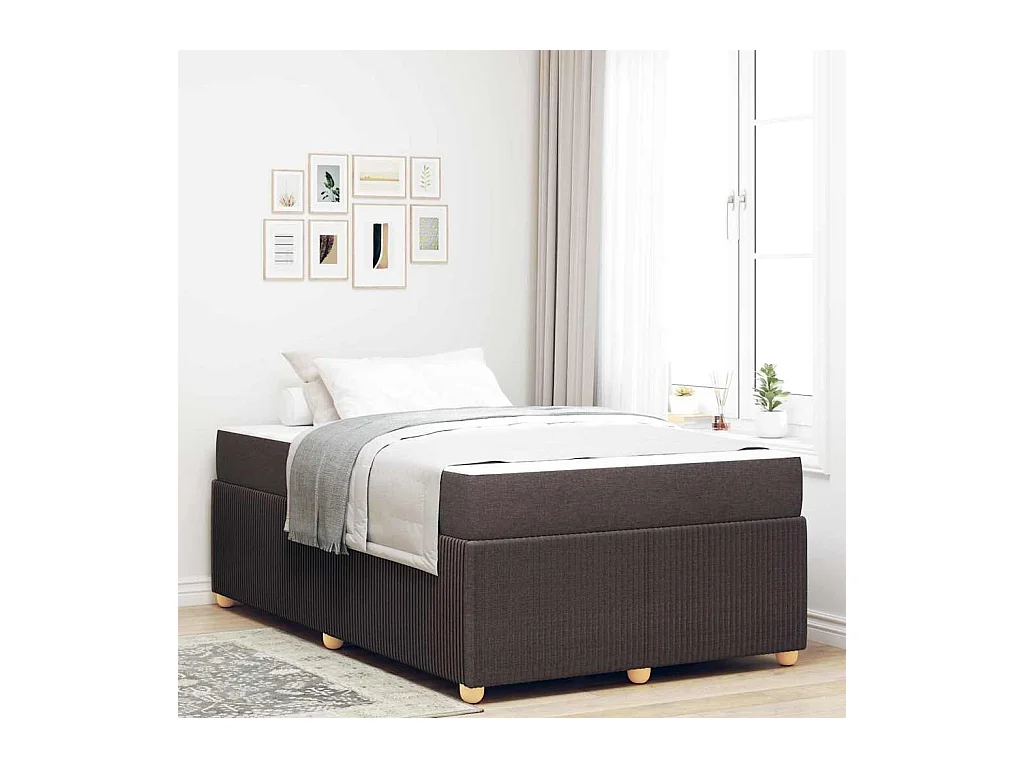 Cadre de lit avec matelas Marron foncé 120 x 190 cm tissu