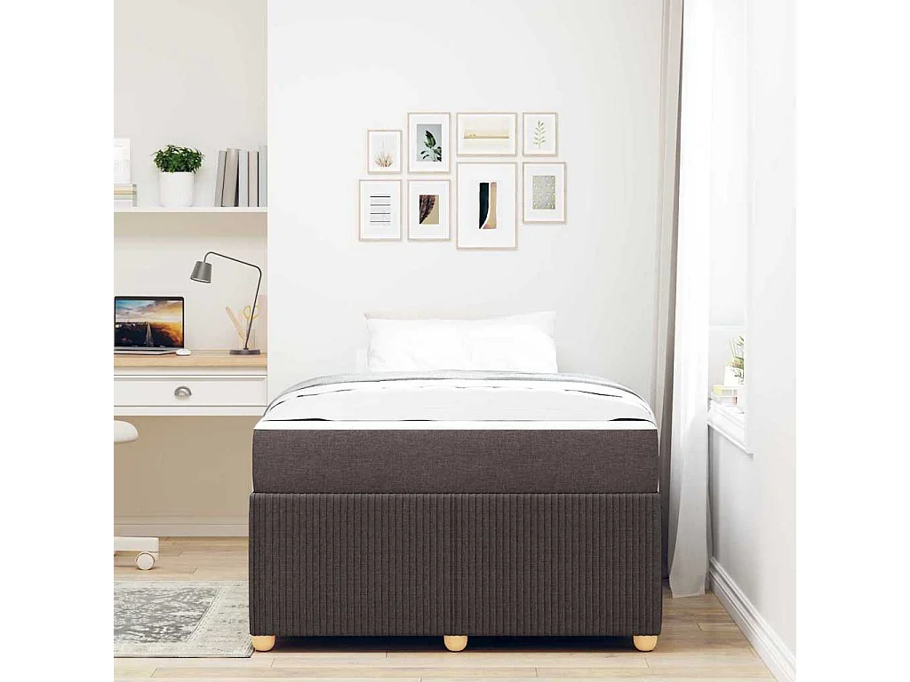 Cadre de lit avec matelas Marron foncé 120 x 190 cm tissu