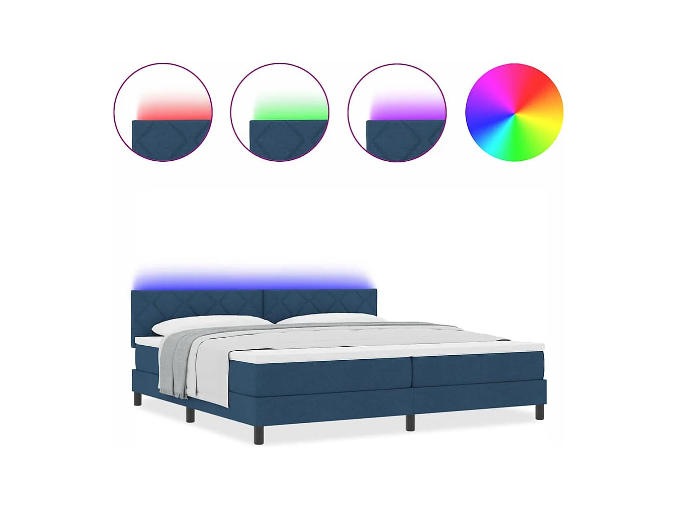 Cadre de lit avec matelas Bleu 200 x 200 cm tissu