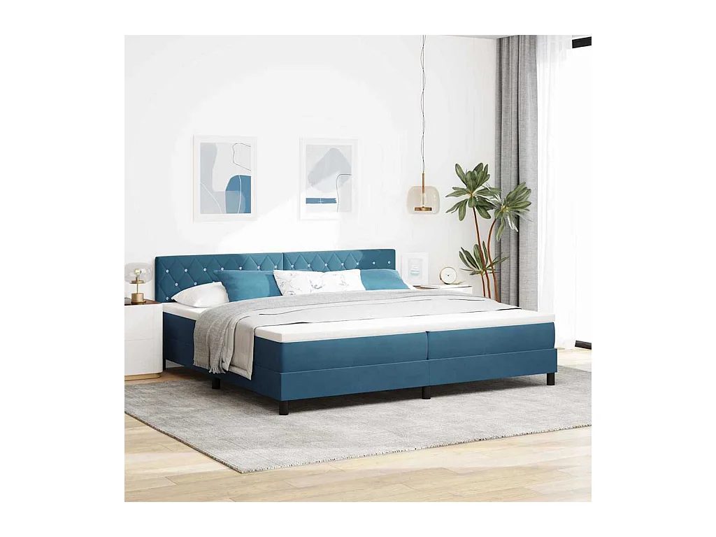 Cadre de lit avec matelas Bleu foncé 200 x 200 cm tissu
