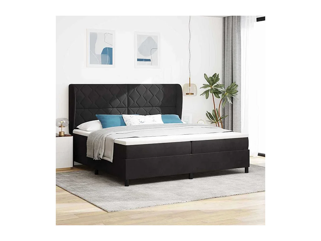 Cama Box com colchão com cabeceira Preto 200 x 200 cm Veludo