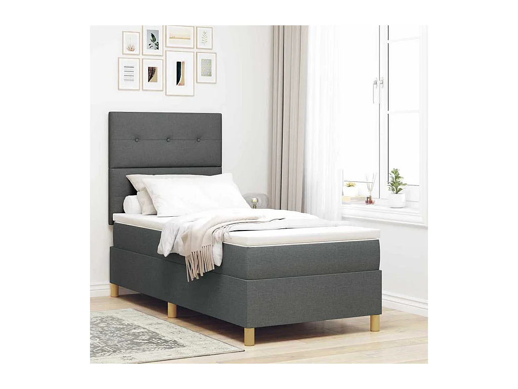 Cama tipo Box Spring con colchón Gris oscuro 100 x 200 cm tela