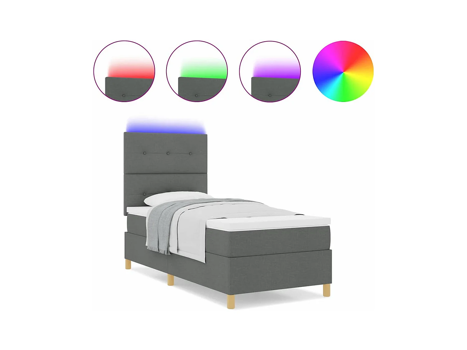 Cama tipo Box Spring con colchón Gris oscuro 100 x 200 cm tela