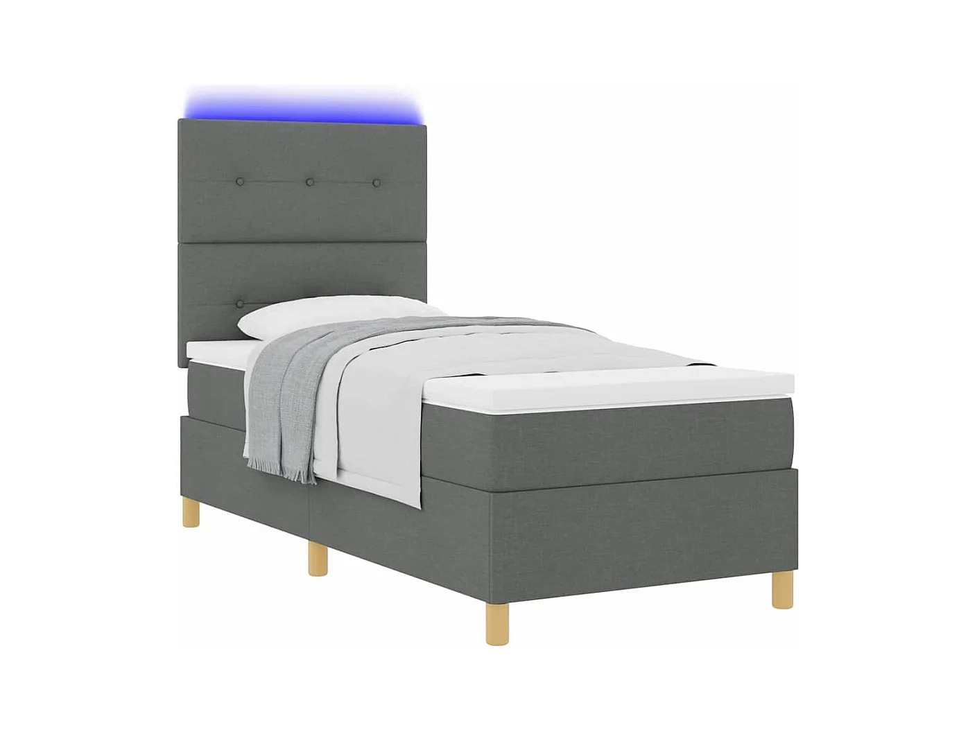 Cama tipo Box Spring con colchón Gris oscuro 100 x 200 cm tela