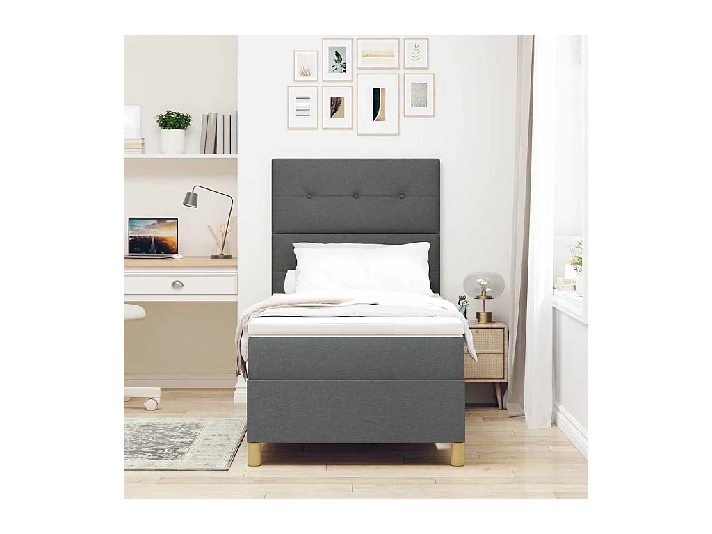 Cama tipo Box Spring con colchón Gris oscuro 100 x 200 cm tela