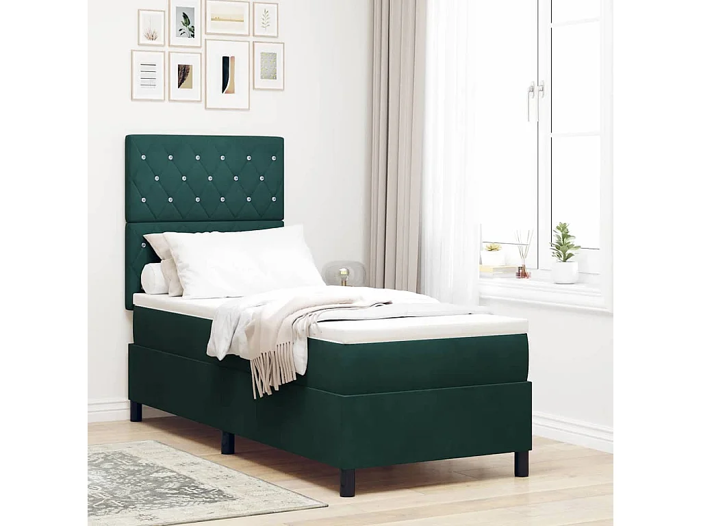 Cama tipo Box Spring Verde oscuro 80 x 200 cm Terciopelo
