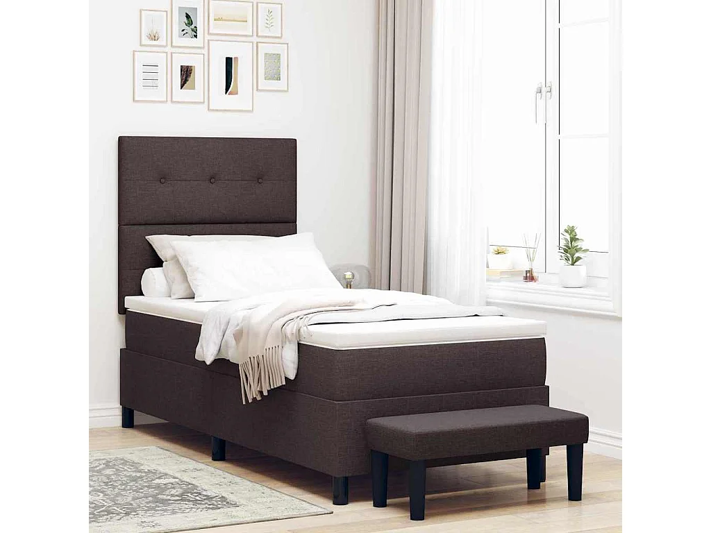 Cama tipo Box Spring con colchón Marrón oscuro 90 x 190 cm tela