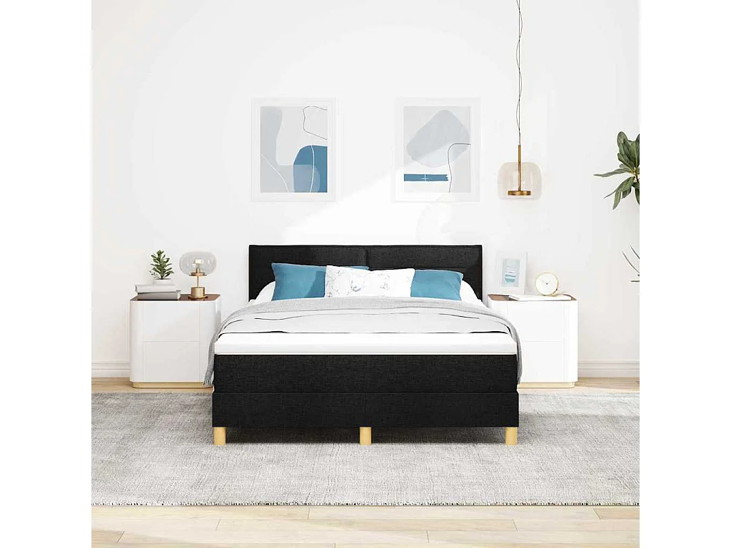 Cama tipo Box Spring con colchón Negro 140 x 200 cm tela