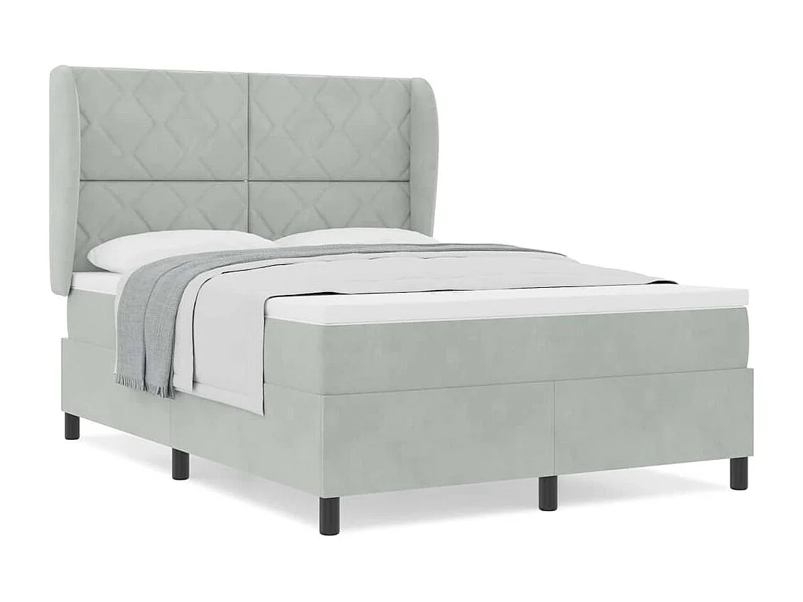Cadre de lit avec matelas Gris clair 140 x 190 cm Velours