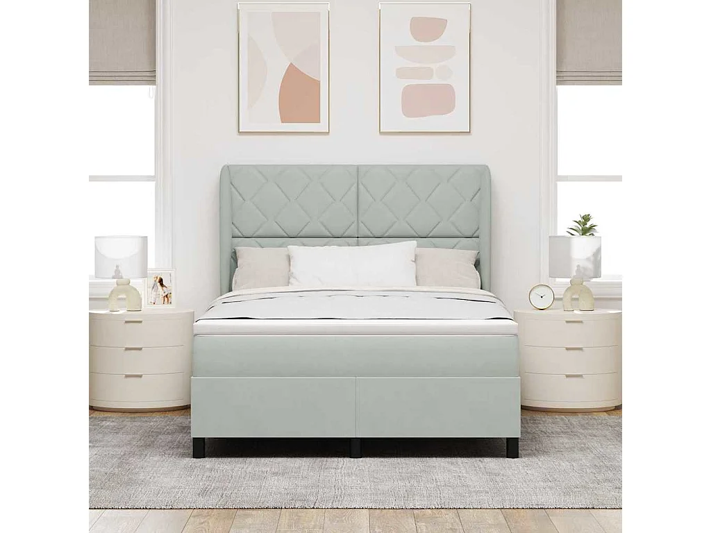 Cadre de lit avec matelas Gris clair 140 x 190 cm Velours