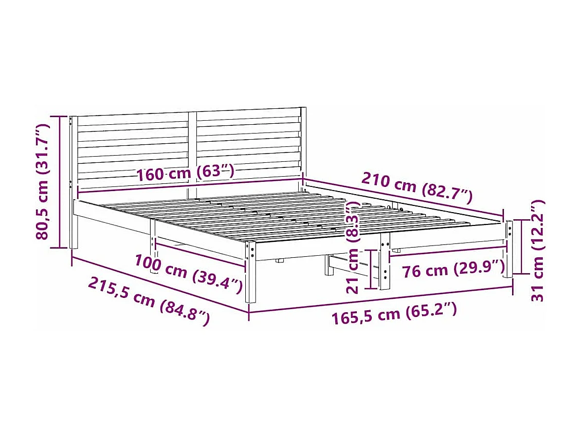 Estructura de cama Marrón 160 x 210 cm Madera maciza de pino
