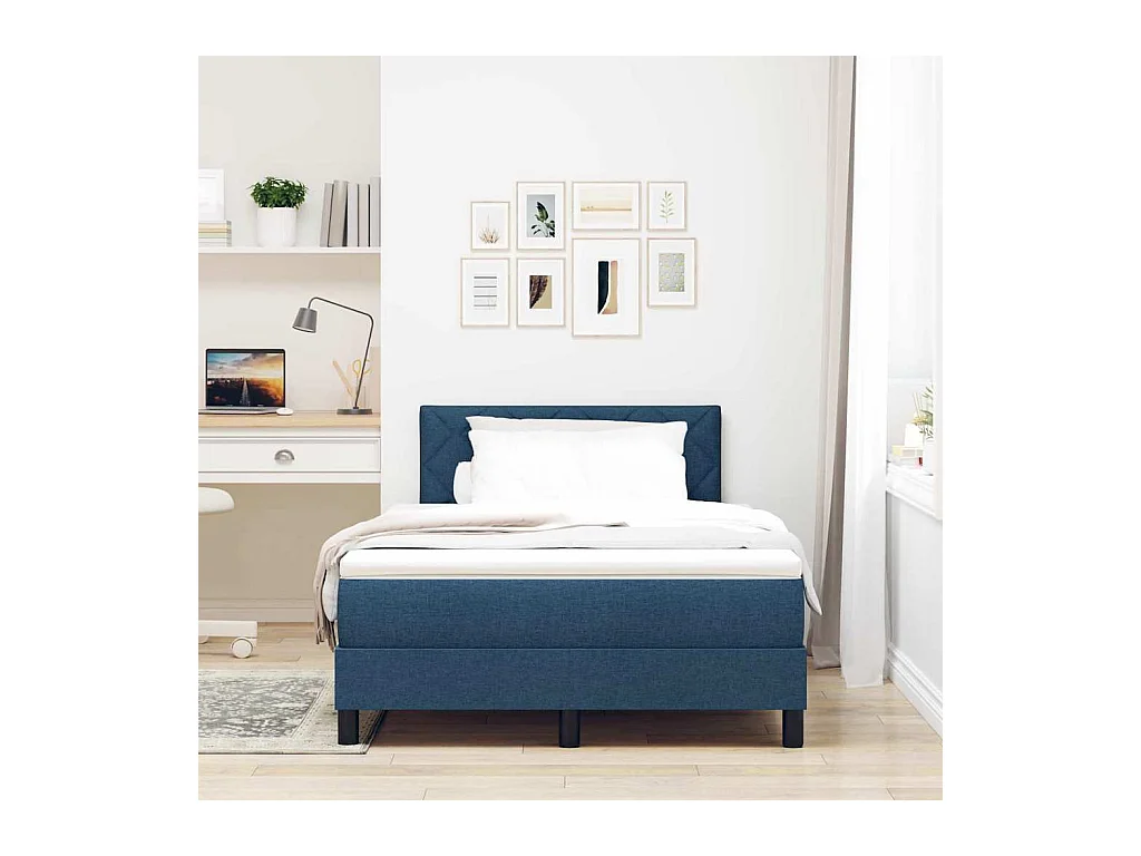 Cadre de lit avec matelas Bleu 120 x 190 cm tissu