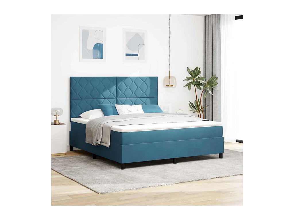 Cadre de lit avec matelas Bleu foncé 180 x 200 cm Velours