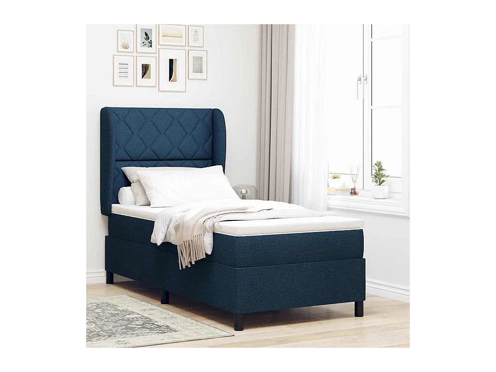Cama tipo Box Spring con colchón Azul 90 x 200 cm tela