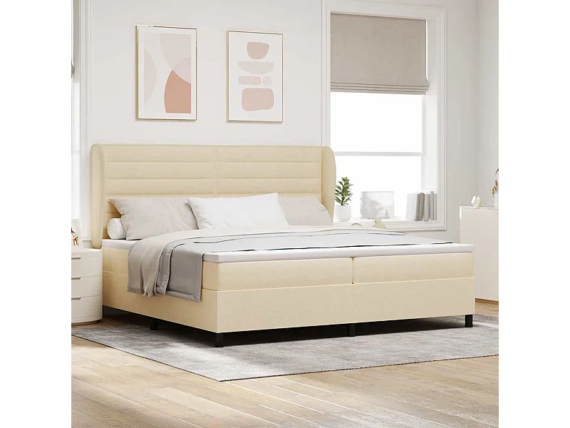 Boxspring bed met matras met hoofdeinde Crème 200 x 200 cm Stof