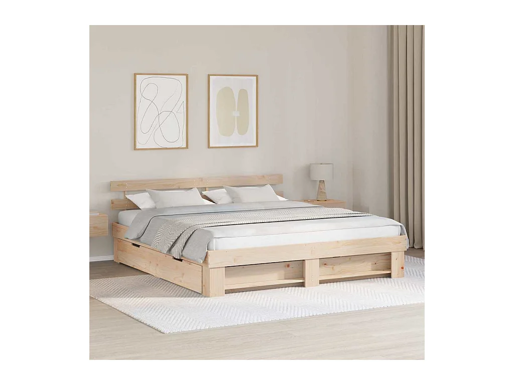 Cadre de lit avec tiroir Marron 200 x 200 cm Bois massif en pin