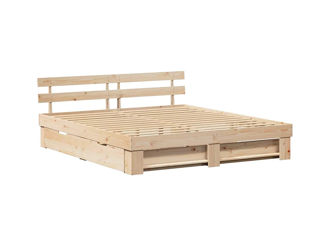 Cadre de lit avec tiroir Marron 200 x 200 cm Bois massif en pin