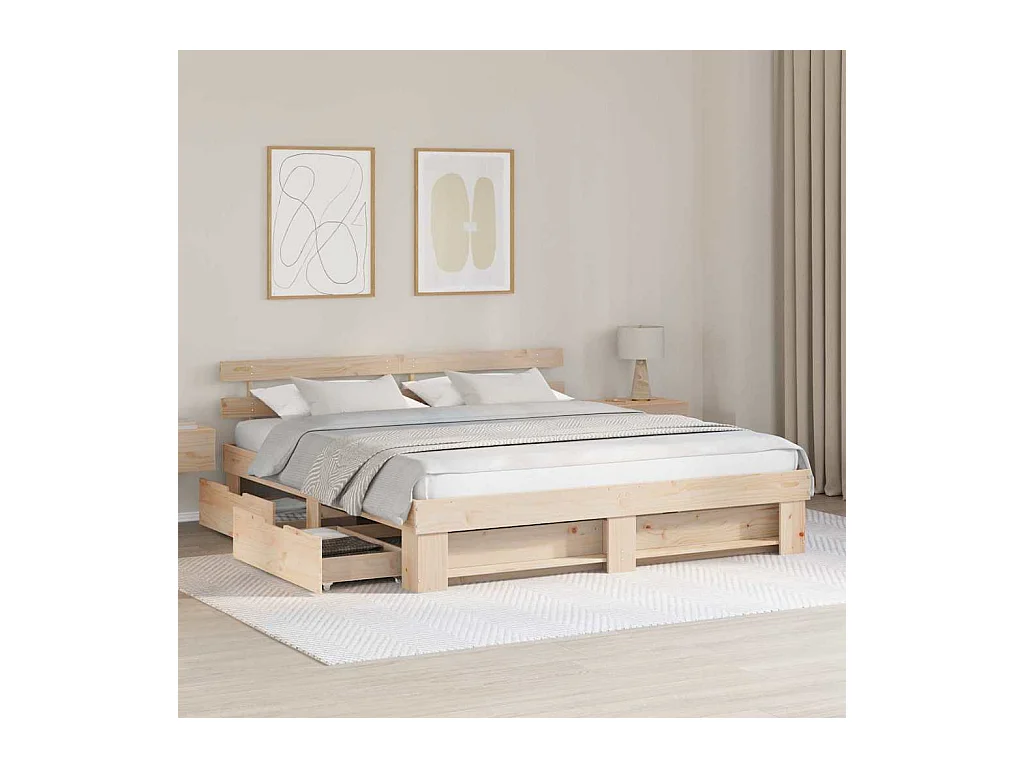 Cadre de lit avec tiroir Marron 200 x 200 cm Bois massif en pin