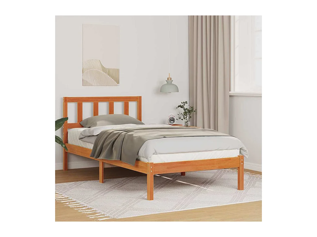 Estructura de cama con cabecera Marrón cera 100 x 200 cm