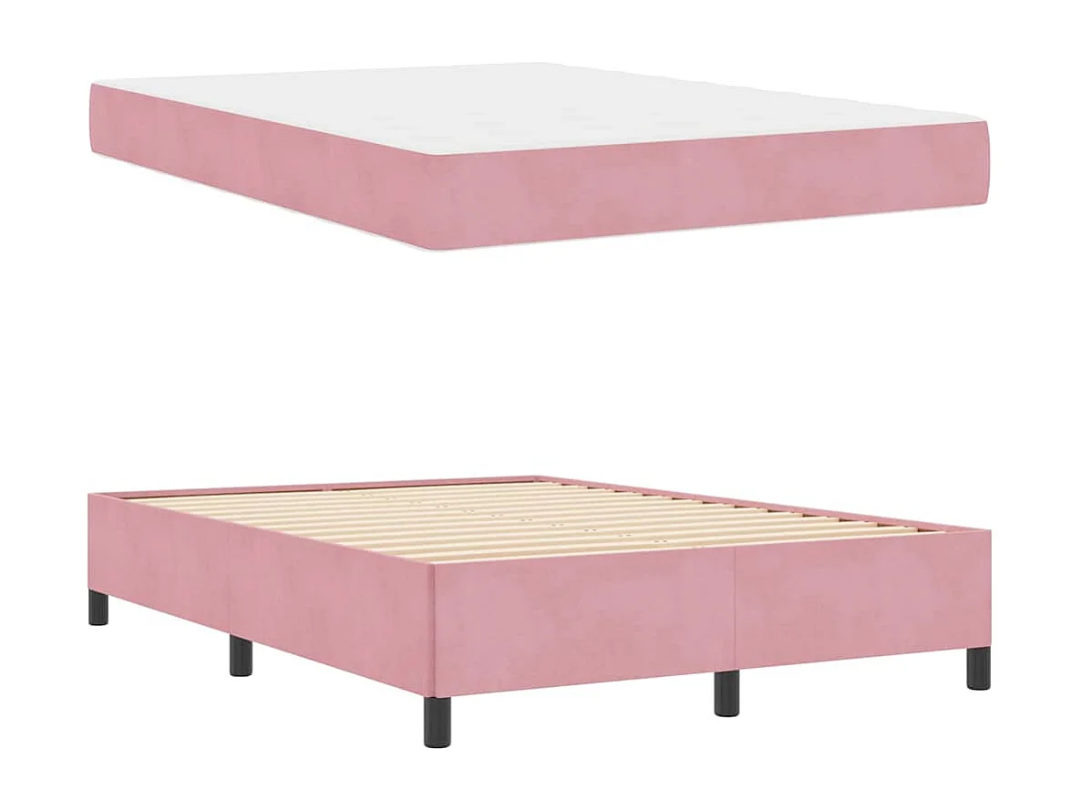 Cadre de lit avec matelas Rose et blanc 160 x 200 cm Velours