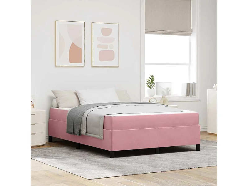 Cadre de lit avec matelas Rose et blanc 160 x 200 cm Velours
