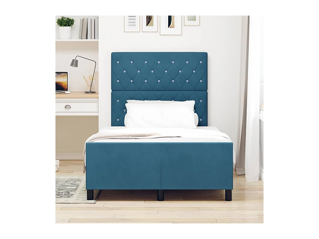 Cadre de lit avec tête de lit Bleu foncé 120 x 190 cm Velours