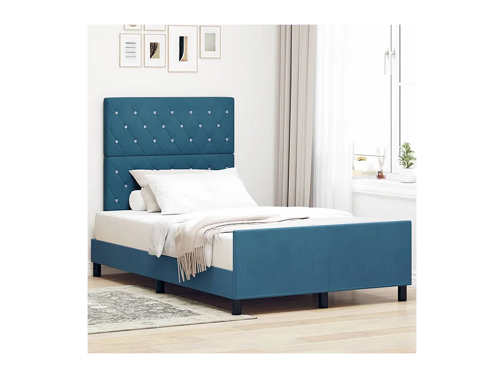 Estrutura da Cama com cabeceira Azul escuro 120 x 190 cm Veludo
