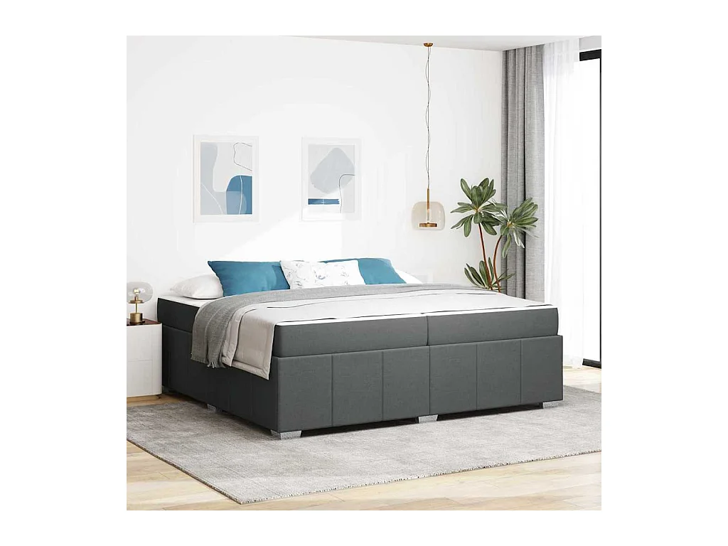 Cadre de lit avec matelas Gris foncé 200 x 200 cm tissu