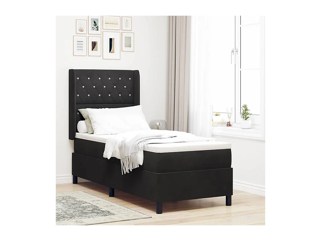 Cama tipo Box Spring con cabecera Negro 80 x 200 cm Terciopelo
