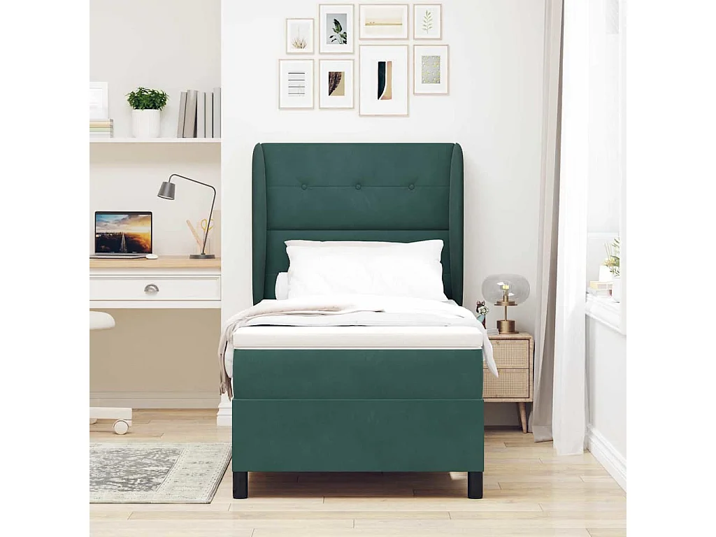 Cama tipo Box Spring Verde oscuro 90 x 190 cm Terciopelo