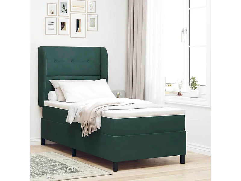 Cama tipo Box Spring Verde oscuro 90 x 190 cm Terciopelo