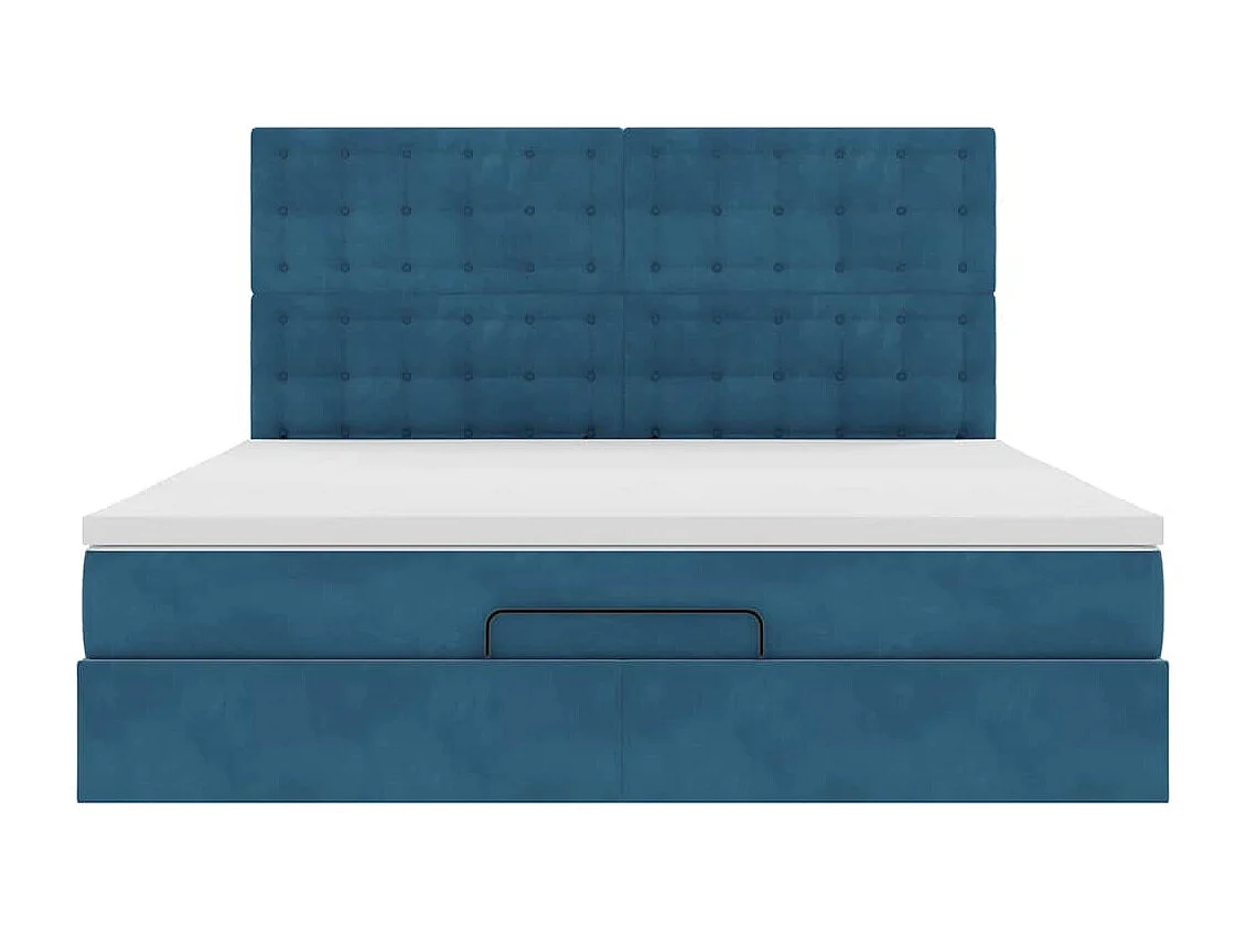 Cadre de lit ottoman avec matelas bleu foncé 160x200 cm velours
