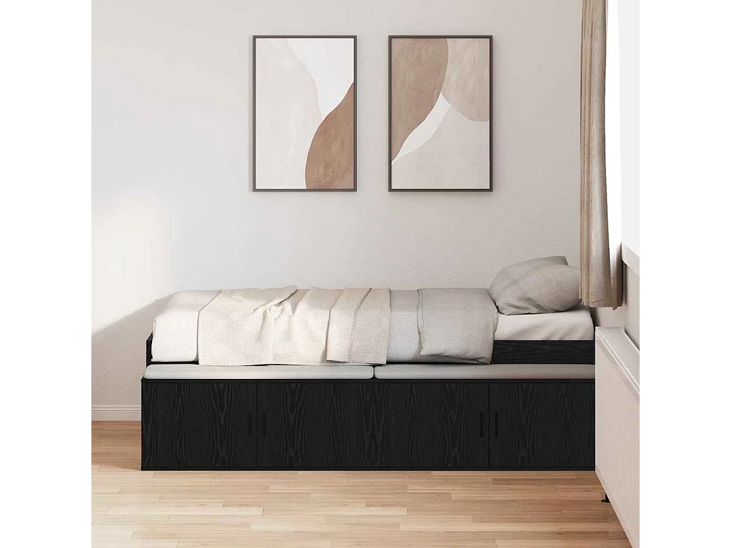 Opbergbedframe met opslag Zwart eiken 75 x 190 cm Bewerkt hout