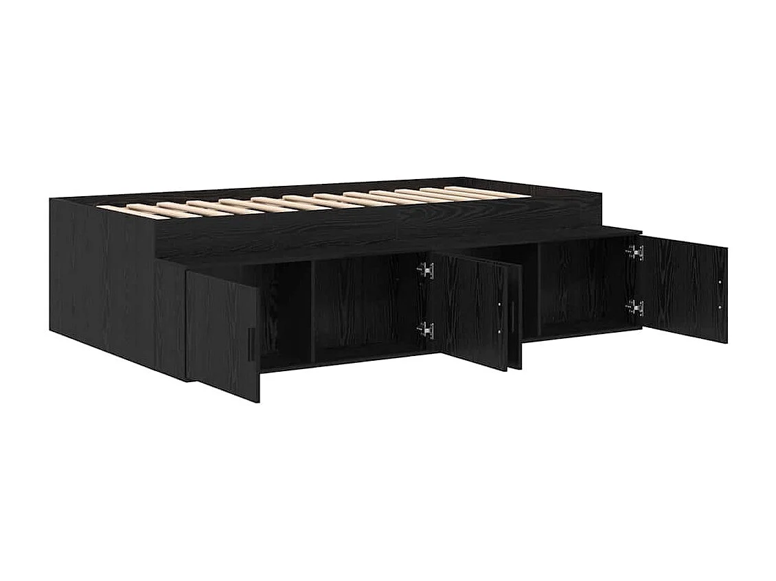 Opbergbedframe met opslag Zwart eiken 75 x 190 cm Bewerkt hout