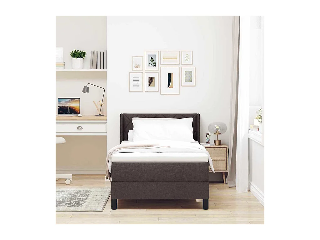 Cama box spring con colchón Marrón Oscuro 100 x 200 cm