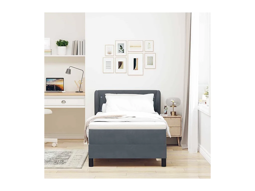Cadre de lit avec matelas gris foncé 80x200 cm en velours