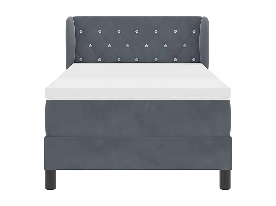 Cama Box Spring com Colchão Cinza Escuro 80x200 cm em Veludo