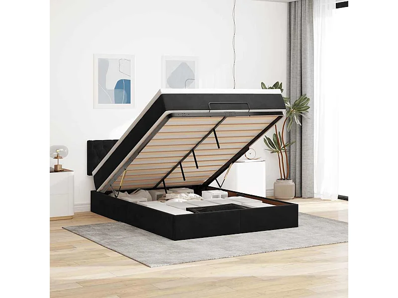 Ottoman bed met matras 140x200cm fluweel zwart