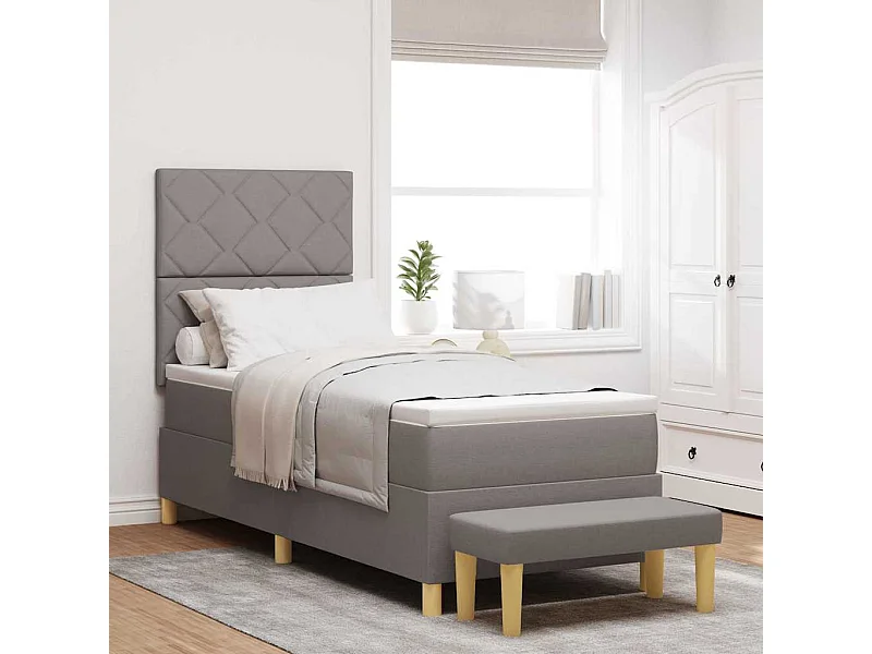 Cama tipo Box Spring con colchón Taupé 80 x 200 cm tela