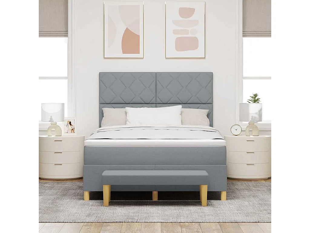 Cama tipo Box Spring con colchón Gris claro 160 x 200 cm tela