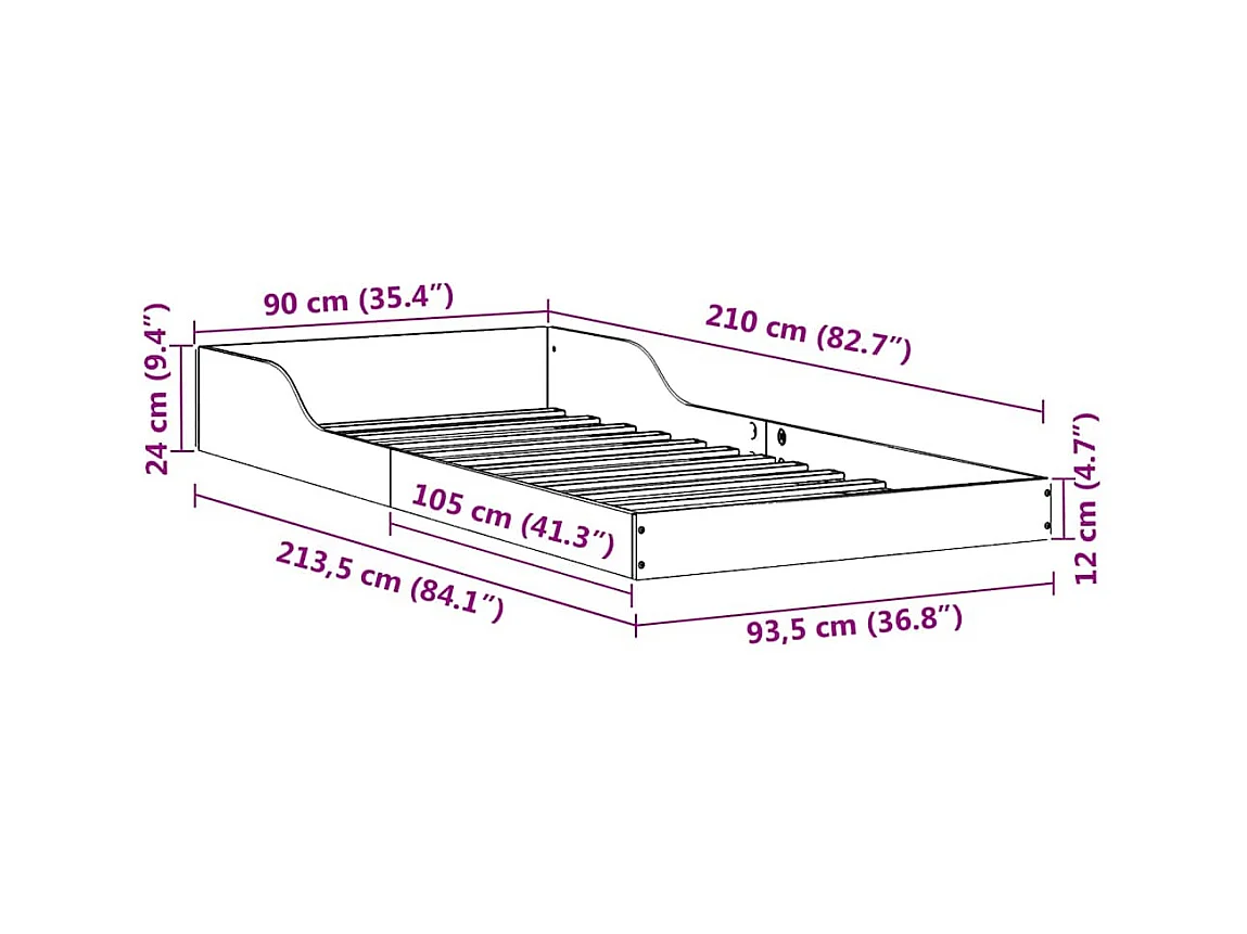 Estrutura da Cama Castanho 90 x 210 cm Madeira de pinho maciça