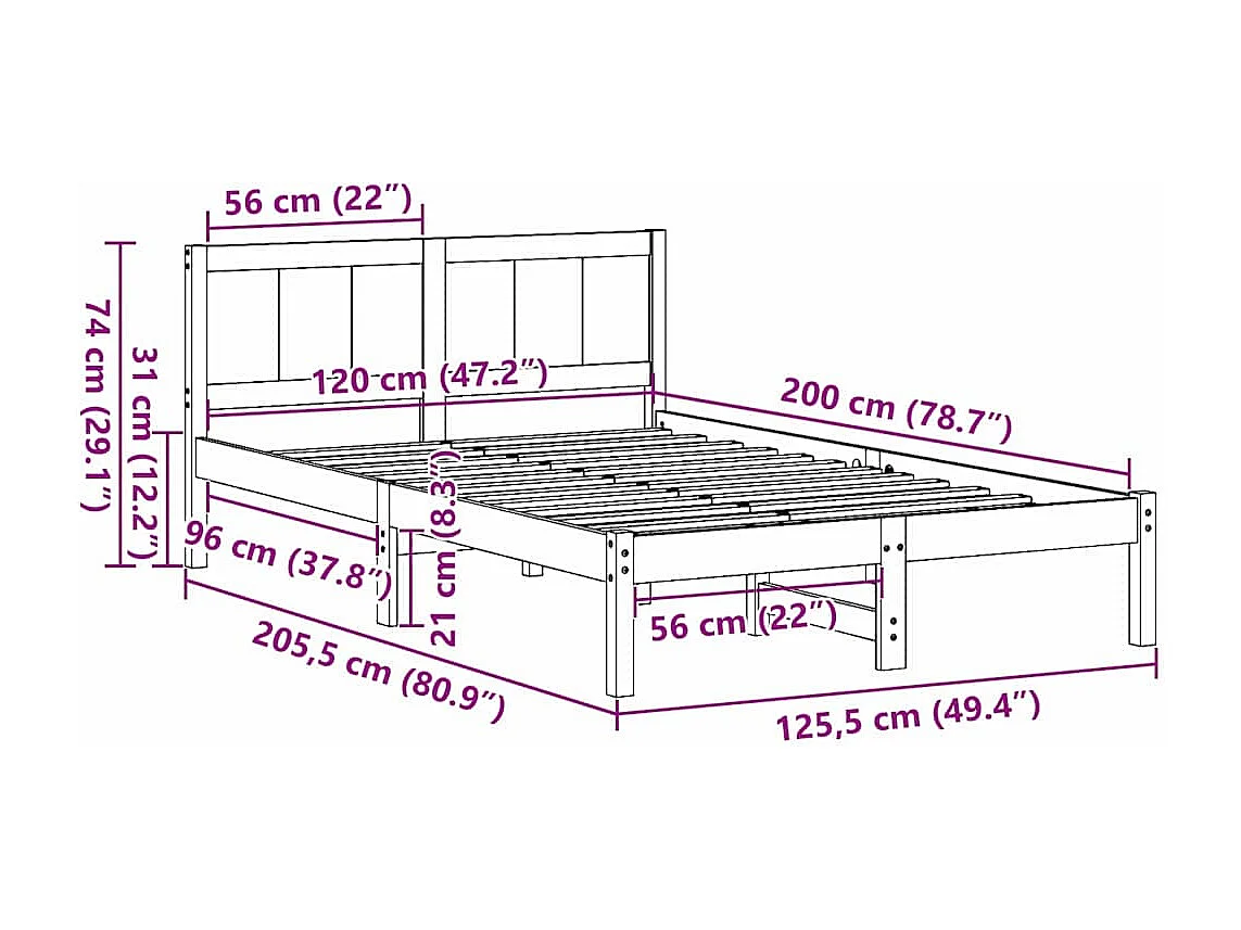 Estrutura da Cama Castanho 120 x 200 cm Madeira de pinho maciça