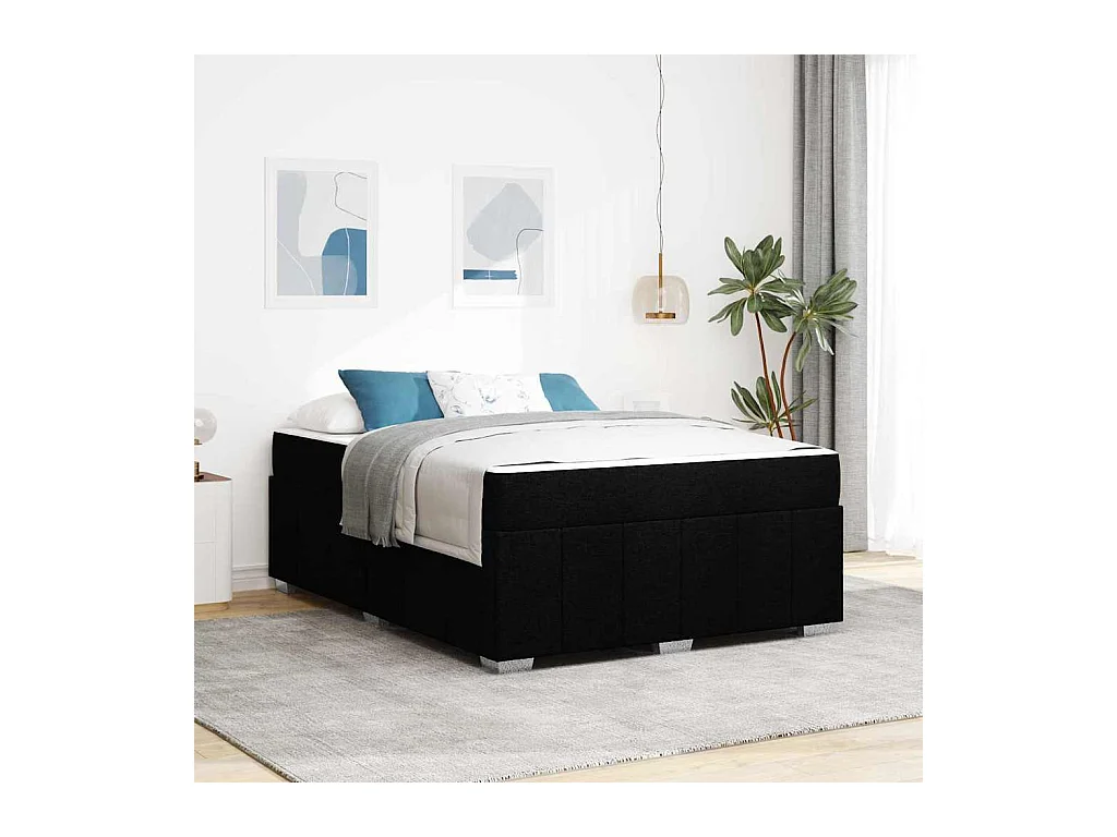 Estructura de cama con colchón Negro 140 x 200 cm tela